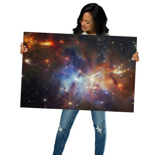 The Serpens Nebula: A Star-Forming Region Captured by JWST Printed on Metal