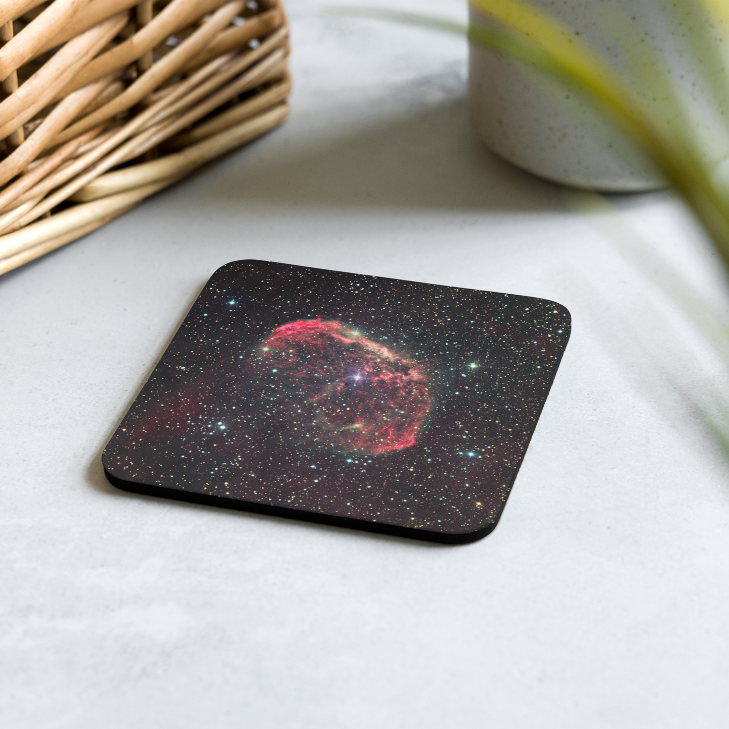 Crescent Surfing the Solar Wind: Astrophotography Coaster with Cork Backing