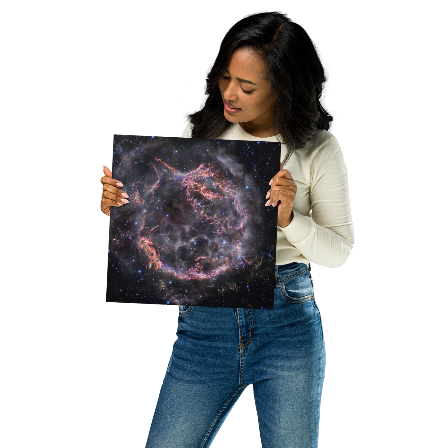 Cassiopeia A: Cosmic Explosion Captured by JWST printed on Metal