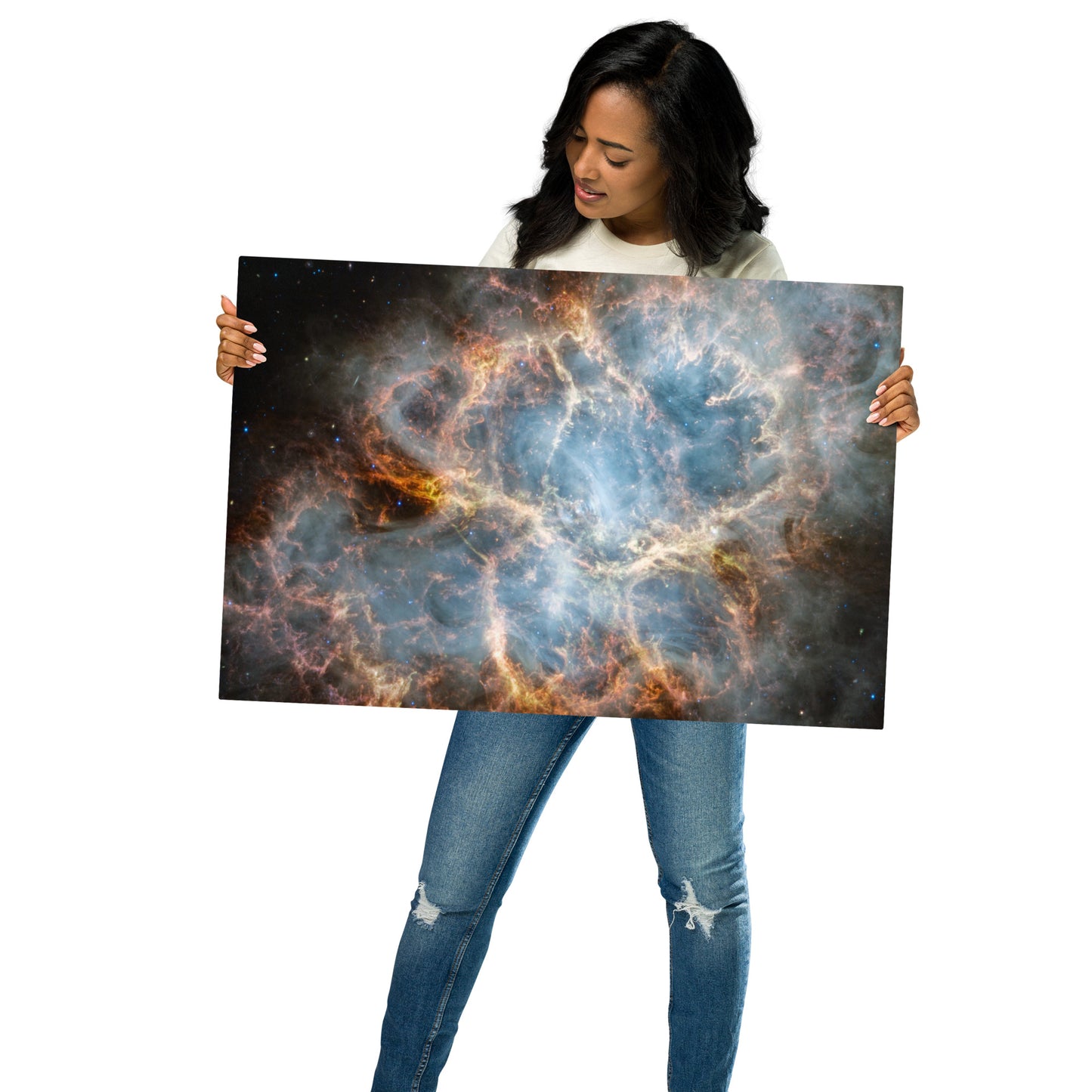 Crab Nebula from JWST Printed on Metal in Galactic Sizes