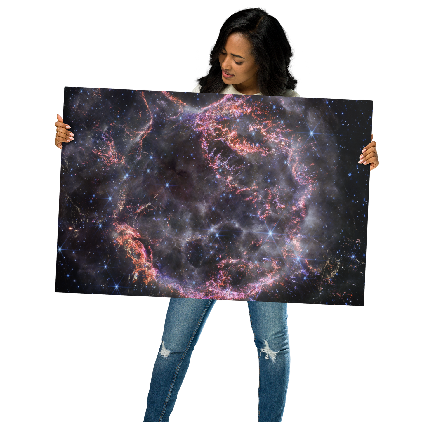 Cassiopeia A: Cosmic Explosion Captured by JWST printed on Metal