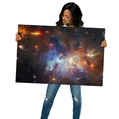 The Serpens Nebula: A Star-Forming Region Captured by JWST Printed on Metal